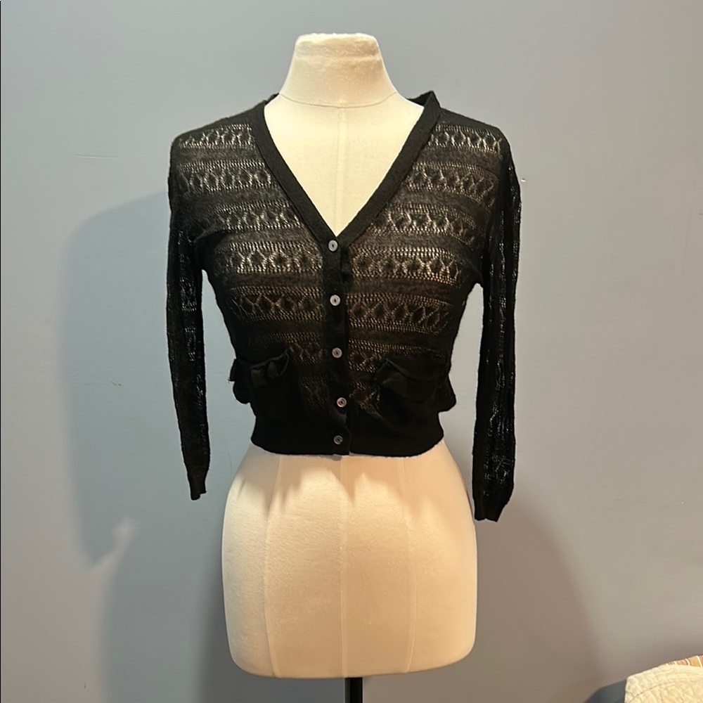 Elegant Black knit Lace Cardigan